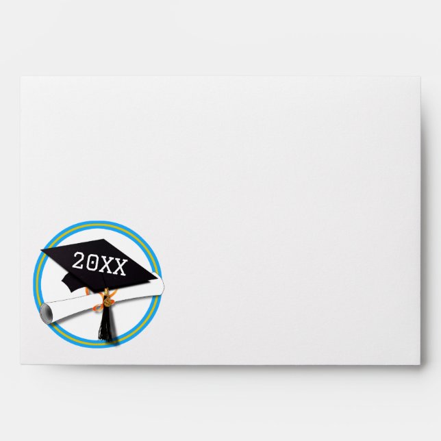 Lt. Blue School Colours Grad Cap Graduation Envelope (Front)