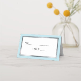 Lt Blue Silver White Simple Elegant Place Cards