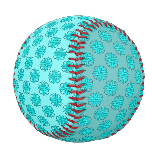 Lt Blue/Teal Clover Ribbon by Kenneth Yoncich Baseball (Angled)