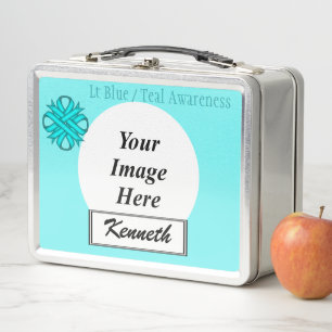 Lt Blue / Teal Clover Ribbon by Kenneth Yoncich Metal Lunch Box