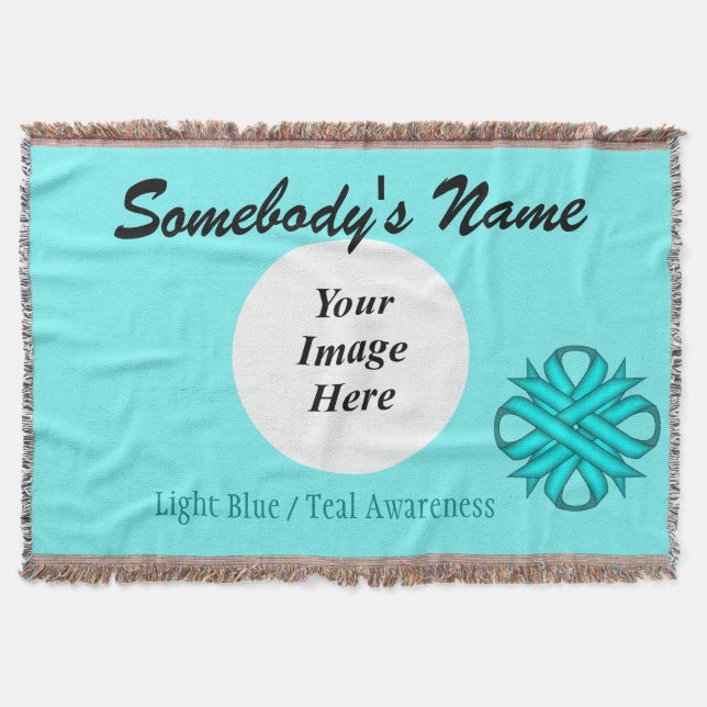 Lt Blue/Teal Clover Ribbon Template by K Yoncich Throw Blanket (Front)