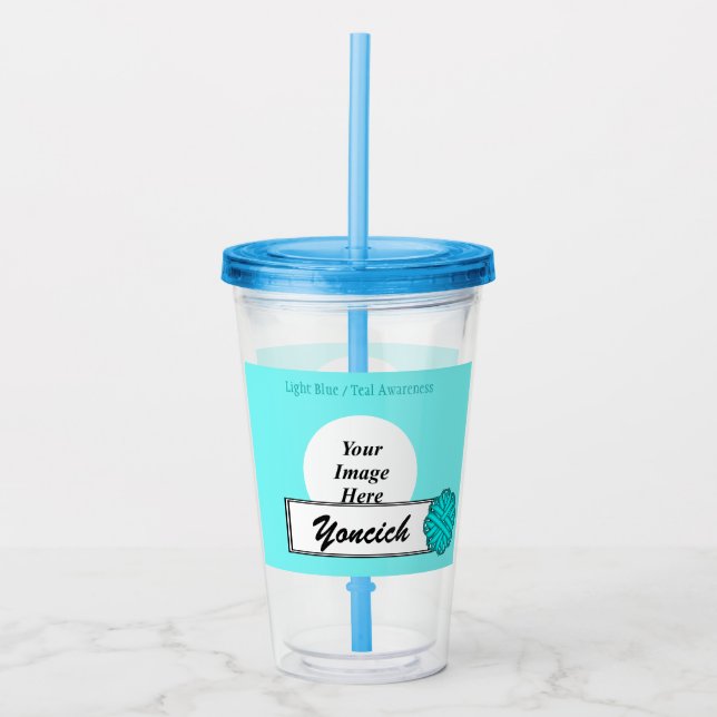 Lt Blue / Teal Flower Ribbon by Kenneth Yoncich Acrylic Tumbler (Front)