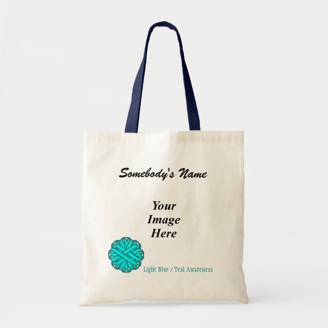 Lt Blue/Teal Flower Ribbon Template by K Yoncich Tote Bag (Front)