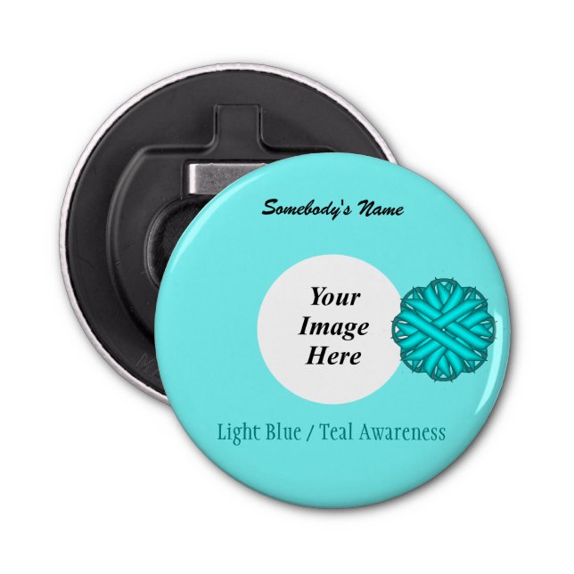 Lt Blue/Teal Flower Ribbon Tmpl by Kenneth Yoncich Bottle Opener (Front)