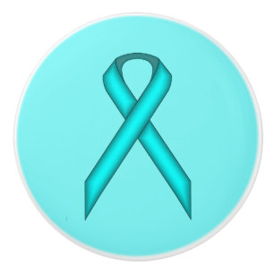 Lt Blue/Teal Standard Ribbon by Kenneth Yoncich Ceramic Knob