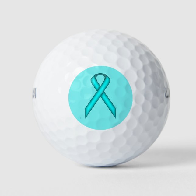 Lt Blue/Teal Standard Ribbon by Kenneth Yoncich Golf Balls (Front)