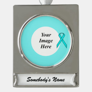 Lt Blue/Teal Standard Ribbon Template by K Yoncich Silver Plated Banner Ornament