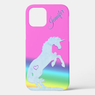 Lt. Blue Unicorn Silhouette (rainbow/personalise) iPhone 12 Case