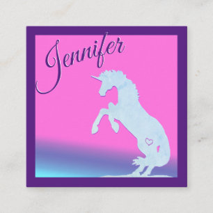 Lt. Blue Unicorn Silhouette (rainbow) Square Business Card