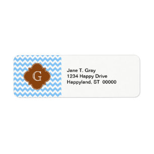 Lt Blue Wht Chevron Brown Quatrefoil Monogram
