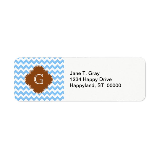 Lt Blue Wht Chevron Brown Quatrefoil Monogram (Front)