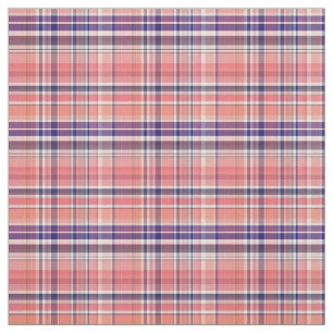 Lt Coral Navy Wht Preppy Madras Style Plaid Sz3#2 Fabric