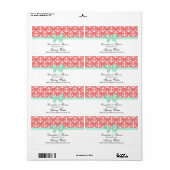 Lt Coral White Anchors Mint Bow Party Water Label (Full Sheet)