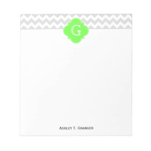 Lt Gray Wht Chevron ZigZag Lime Quatrefoil Monogra Notepad