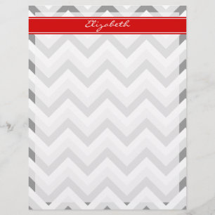 Lt Grey Med Grey White Chevron Red Name Monogram