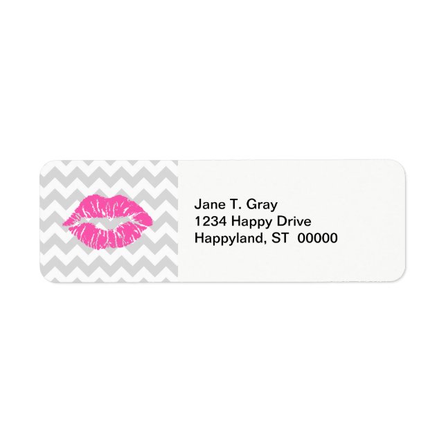 Lt Grey White Chevron, Pink Lipstick Kiss (Front)