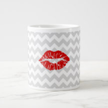 Lt Grey White Chevron, Red Lipstick Kiss
