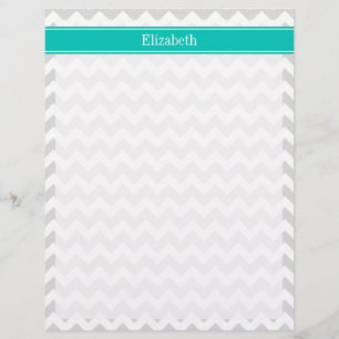 Lt Grey White Chevron Teal Name Monogram