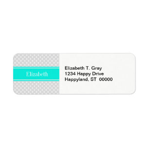 Lt Grey White Polka Dots Brt Aqua Ribbon Monogram
