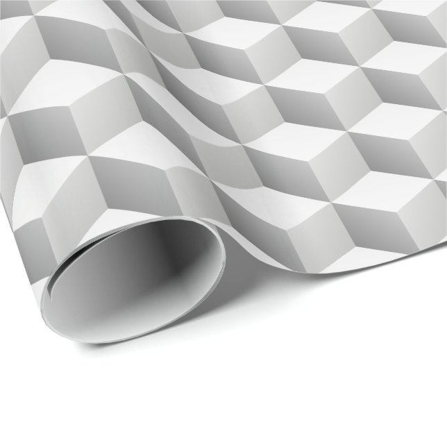 Lt Grey White Shaded 3D Look Cubes Wrapping Paper (Roll Corner)