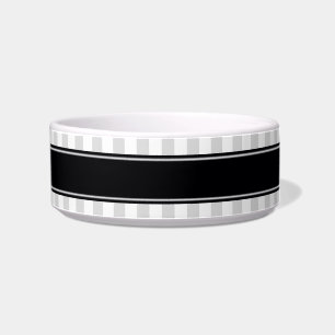 Lt Grey White Stripe Black Name Monogram Bowl