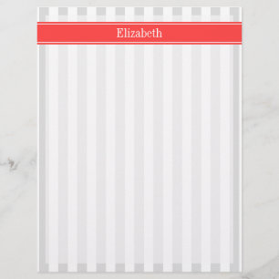 Lt Grey White Stripe Coral Red Name Monogram