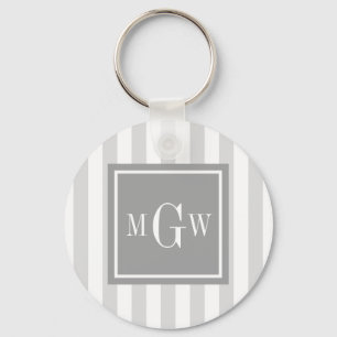 Lt Grey White Stripe Grey Square 3 Monogram Key Ring