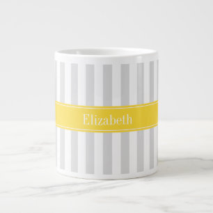 Lt Grey White Stripe Pineapple Name Monogram Large Coffee Mug