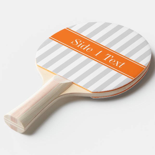 Lt Grey White Stripe Pumpkin Orange Name Monogram Ping Pong Paddle (Front Angle)