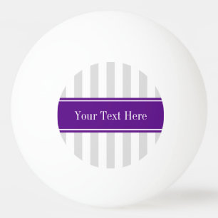 Lt Grey White Stripe Purple Name Monogram Ping Pong Ball