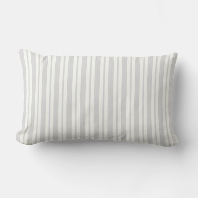 Lt Grey White Uneven Stripe Pattern Lumbar Cushion (Front)
