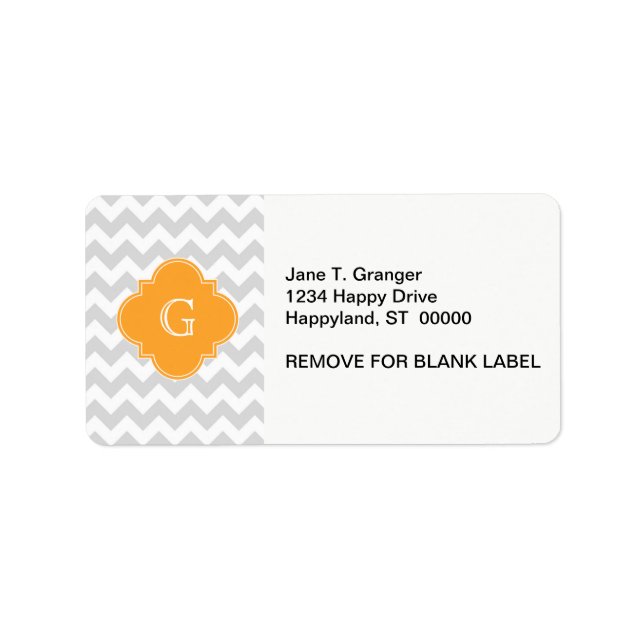 Lt Grey Wht Chevron Cantaloupe Quatrefoil Monogram Label (Front)