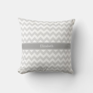 Lt Grey Wht Chevron Grey Name Monogram Cushion