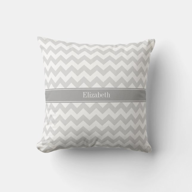 Lt Grey Wht Chevron Grey Name Monogram Cushion (Front)