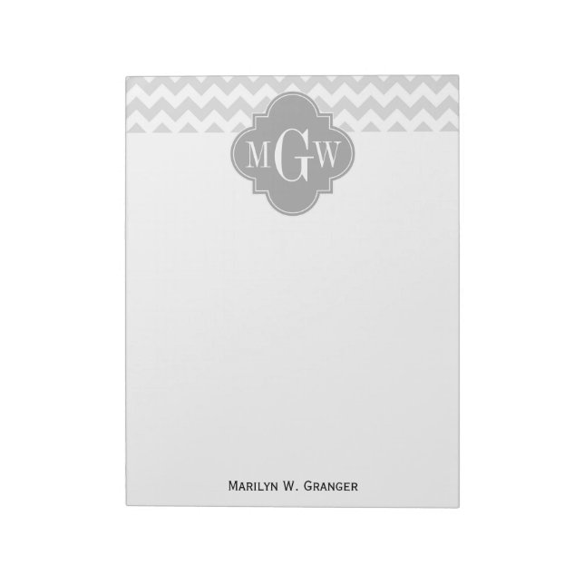Lt Grey Wht Chevron Grey Quatrefoil 3 Monogram Notepad (Rotated)