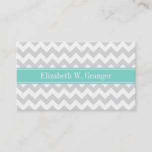 Lt Grey Wht Chevron ZigZag Aqua Name Monogram Business Card