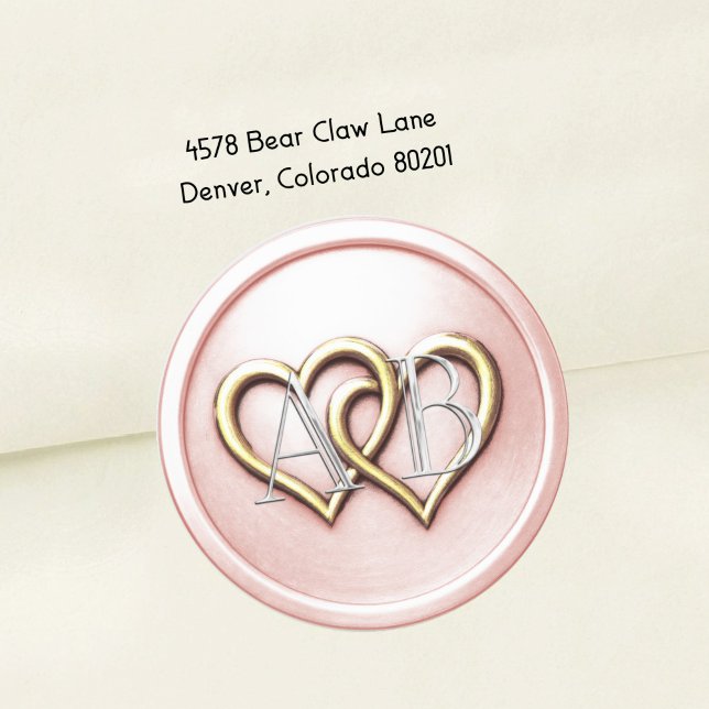 Lt. Pink Gold Two Hearts Silver Monogram Classic Round Sticker (Creator Uploaded)