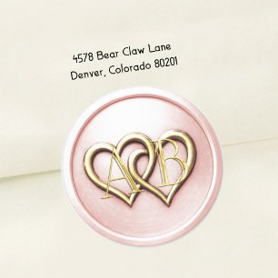 Lt Pink Two Hearts Gold Monogram Wedding 2 Classic Round Sticker