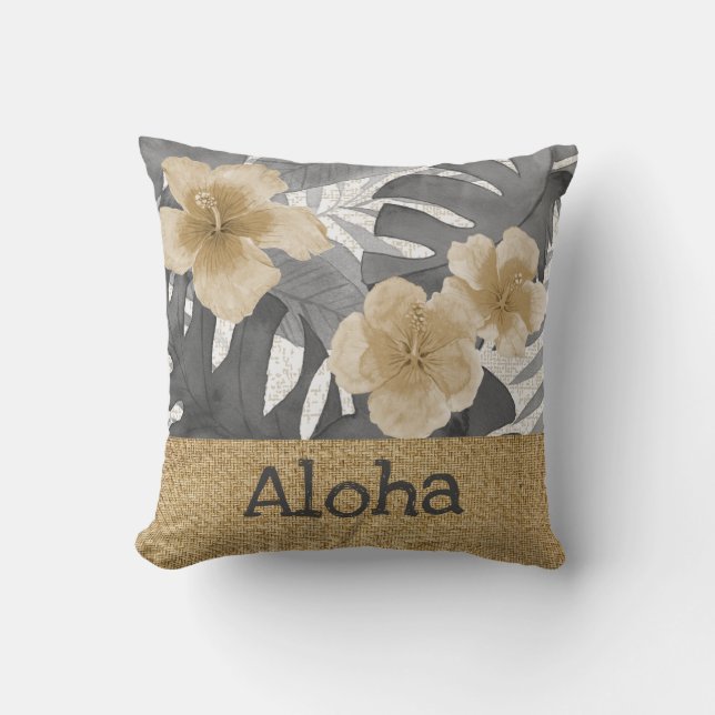 Luana Watercolor Tropical Floral Grey Reversible Cushion (Front)