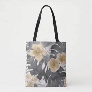Luana Watercolor Tropical Grey Floral Beach Bag