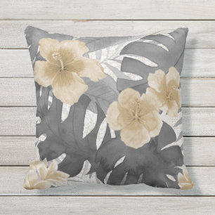 Luana Watercolor Tropical Grey Floral Reversible Cushion