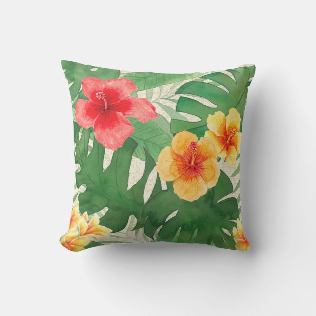 Luana Watercolor Tropical Vivid Floral Reversible Cushion (Front)