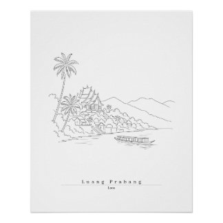 Luang Prabang Laos Minimalist Line Art Poster