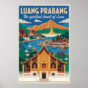 Luang Prabang Laos Retro Travel Poster Art