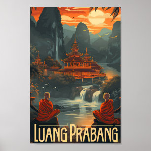 Luang Prabang Laos Vintage Art Travel Illustration Poster