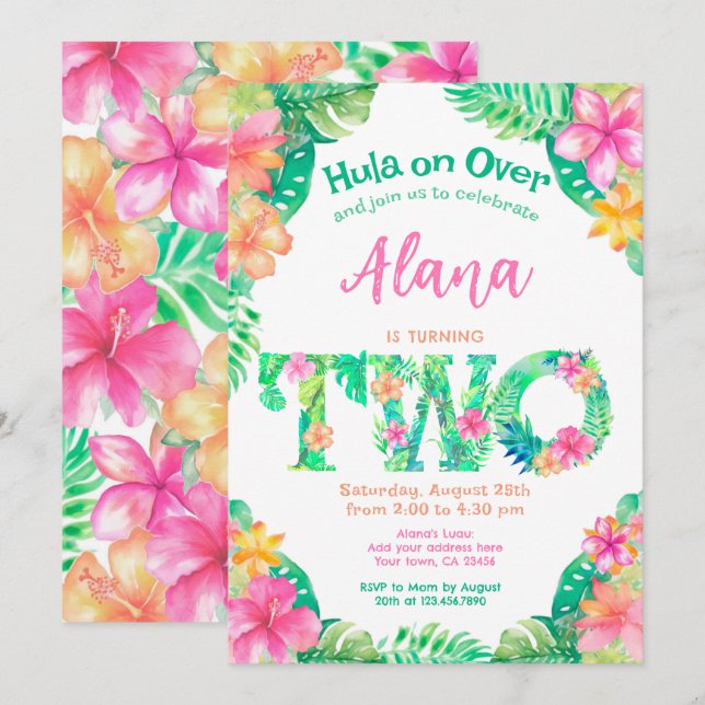 Luau 2nd Birthday Invitation (Front/Back)