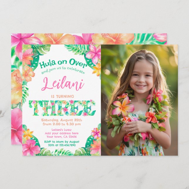 Luau 3rd Birthday Invitation (Front/Back)