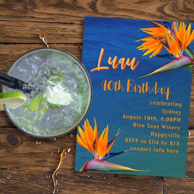 Luau Adult Birthday Party Hawaiian Flowers Invitation (Creator Uploaded)