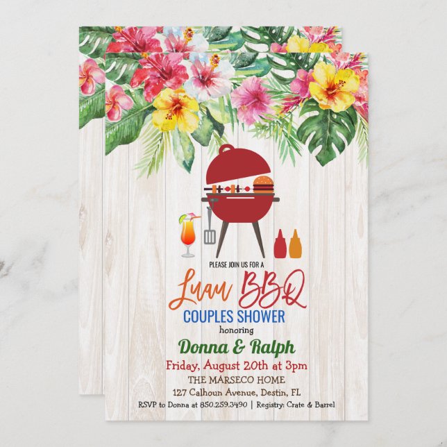 Luau Aloha BBQ Tropical Couples Shower Invitation (Front/Back)