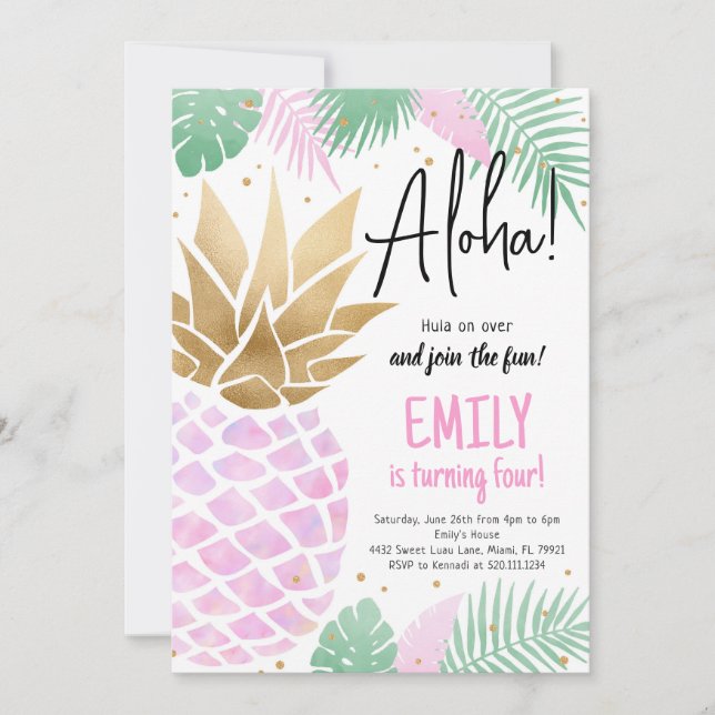 Luau Aloha Pineapple Birthday Party Invitation (Front)